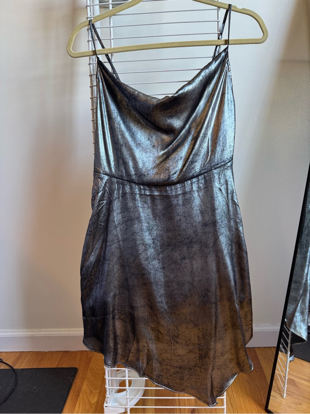 Urban Outfitters Metallic Silver Slip Dress with Cowl Neck